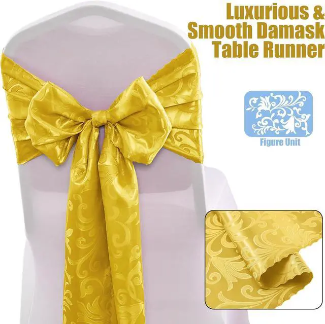 Alt view image 3 of 7 - RUDONG M Gold Satin Table Runners, 12 x 108 Inch, 2 Pack | Long Silky Damask, Bright Smooth Jacquard, For Weddings, Banquet, Parties, Dining Table Decor