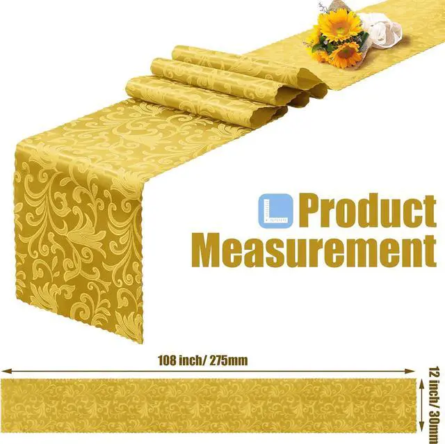 Alt view image 4 of 7 - RUDONG M Gold Satin Table Runners, 12 x 108 Inch, 2 Pack | Long Silky Damask, Bright Smooth Jacquard, For Weddings, Banquet, Parties, Dining Table Decor