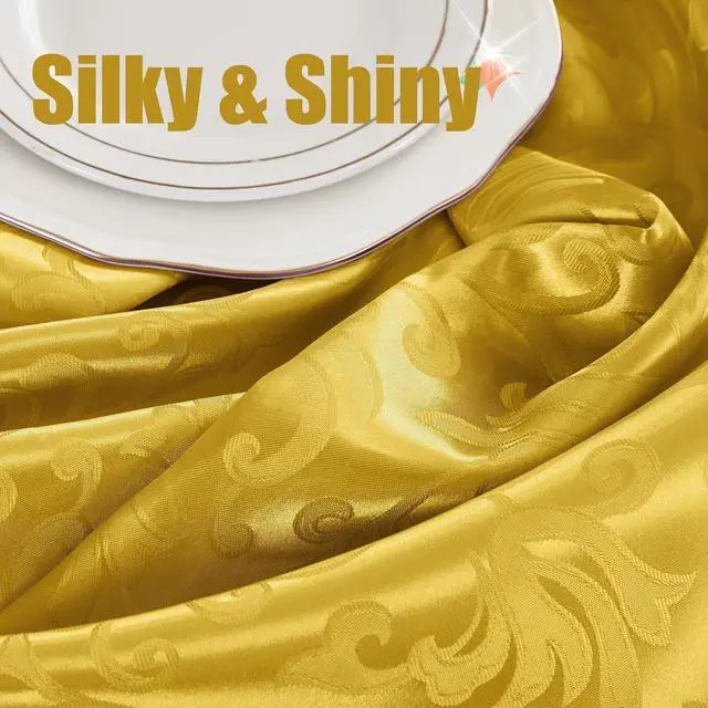 Alt view image 5 of 7 - RUDONG M Gold Satin Table Runners, 12 x 108 Inch, 2 Pack | Long Silky Damask, Bright Smooth Jacquard, For Weddings, Banquet, Parties, Dining Table Decor
