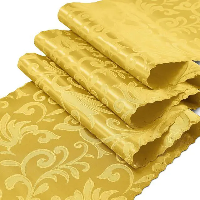 Alt view image 7 of 7 - RUDONG M Gold Satin Table Runners, 12 x 108 Inch, 2 Pack | Long Silky Damask, Bright Smooth Jacquard, For Weddings, Banquet, Parties, Dining Table Decor