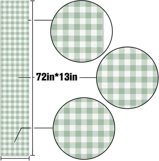 Alt view image 3 of 6 - Sage Green Gingham Party Table Runner Green and White Checkered Plaid Decorations for Birthday Bridal Baby Shower Home Dining Kitchen Island Decor (13" x 72")