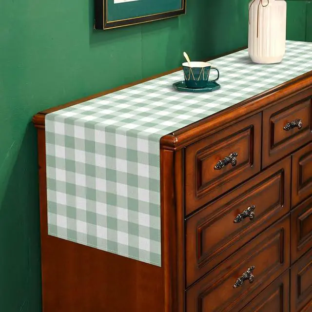 Alt view image 6 of 6 - Sage Green Gingham Party Table Runner Green and White Checkered Plaid Decorations for Birthday Bridal Baby Shower Home Dining Kitchen Island Decor (13" x 72")