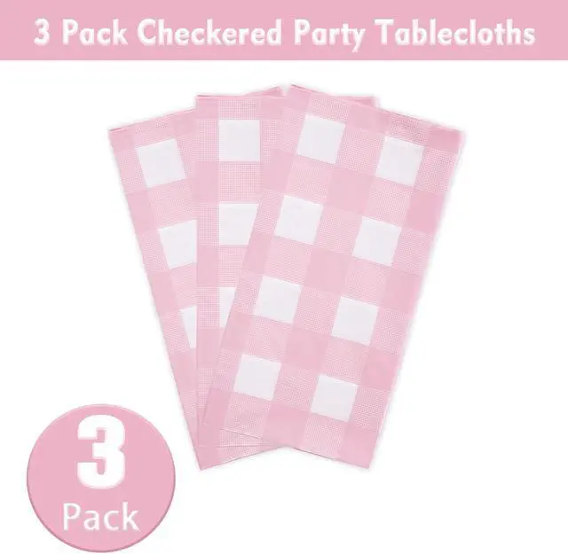 Alt view image 5 of 7 - Kesfey 3 Packs Pink Gingham Tablecloth Pink and White Checkered Tablecloths 54 x 108 Inches Disposable Plastic Gingham Tablecovers Waterproof Rectangle Picnic Table Covers for Birthday Party Supplies