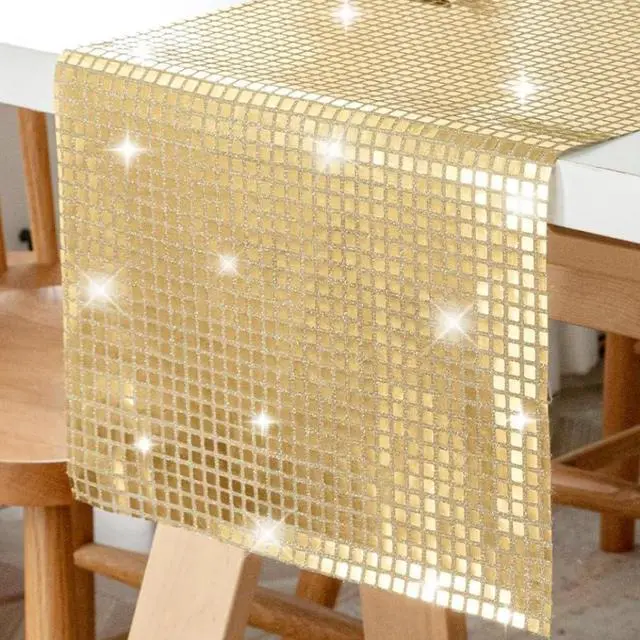 Main image of Gold Glitter Sequin Table Runner Disco Party Retro 70s 80s Theme Disco Ball Table Decorations Birthday Bachelorette Dance Parties Supplies,72 Inches Long (Runner-Gold)