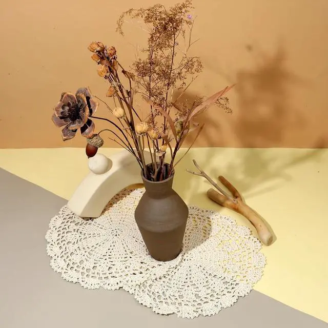 Alt view image 5 of 7 - Crochet Doilies for Tables, 2 Pcs Beige Round Doilies for Furniture Vintage Handmade Lace Placemats Corrugated Edge Knitted Tablecloth for Home Kitchen Dining Room Wedding Party Decor