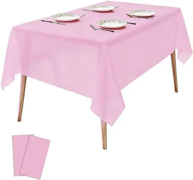 Alt view image 2 of 2 - 2 Pack Plastic Tablecloths Disposable Plastic Table Covers Cloths BBQ Picnic Birthday Wedding Parties Tablecloth Oil-Proof Waterproof Table Cloth Light Weight Thin Pink Cover 54 x 108 in