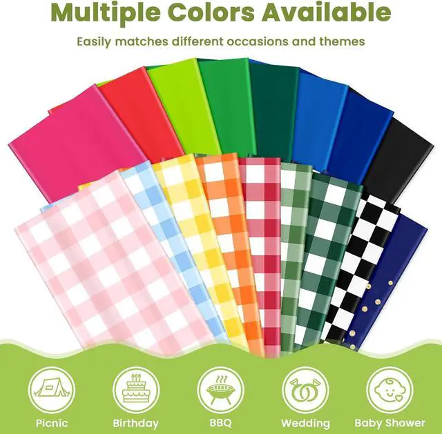 Alt view image 7 of 7 - Mulbozy 4 Pcs Pink Gingham Tablecloth 54 × 108 Inches Pink and White Checkered Table Cloth Disposable Plastic Waterproof Tablecover for Outdoor Picnic, Birthday Party, Holiday Dinner