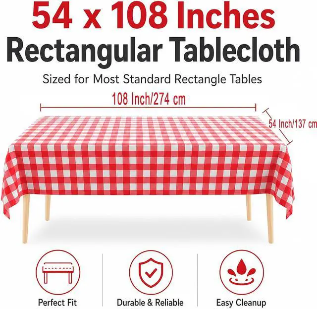 Alt view image 3 of 7 - 2 Packs Red Gingham Picnic Tablecloths 54 * 108 Inch Red and White Checkered Table Cloths Disposable Red Checke Rectangular Table Plastic Tablecloths for Party