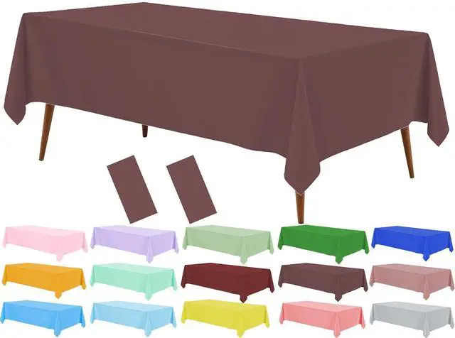 Main image of Brown Plastic Tablecloth (2 Pack), 54 x 108 inch Dining Table Cover for Rectangle Table, Dark Brown Disposable Tablecloths for Decor Parties, Birthday, Bridal Shower, Wedding
