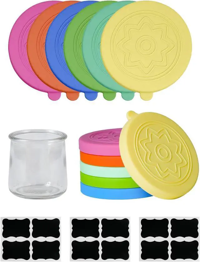 Main image of 12 Pack Silicone Oui Yogurt Jar Lids with 12 Labels, Food-Grade Lids for 5Oz Oui Yogurt Jars, Reusable Silicone Canning Covers Perfect for Oui Yogurt Bottle(Jar not Includ)