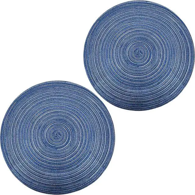 Main image of Round Braided Placemats Polyester Cotton 15-inch Round Table Mats for Kitchen Dining Table Non-Slip Table Mats (2, Blue)