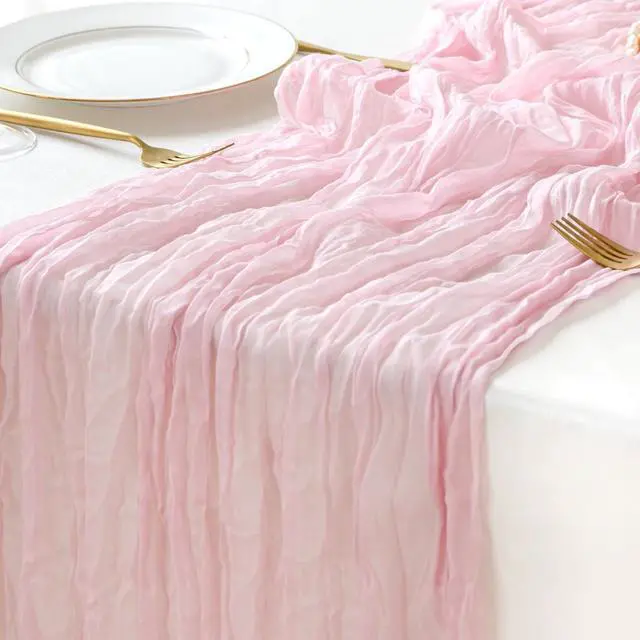 Main image of Sioloc Light Pink Cheesecloth Table Runner 120 x 35, Soft Gauze Boho Wedding Valentines Table Decor for 10ft Table, Romantic Party, Baby Shower, Bridal Shower, Home & Event Decor