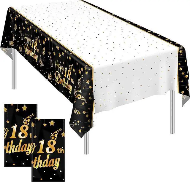 Main image of Ruisita 2 Pack Black Gold Table Cloth Cover Happy 18th Birthday Tablecloth Party Tablecloths Rectangular Table Cloth Cover for Indoor or Outdoor Parties Birthdays