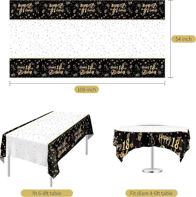 Alt view image 2 of 7 - Ruisita 2 Pack Black Gold Table Cloth Cover Happy 18th Birthday Tablecloth Party Tablecloths Rectangular Table Cloth Cover for Indoor or Outdoor Parties Birthdays