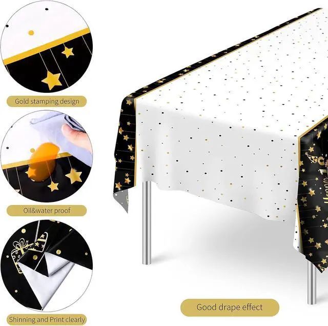 Alt view image 3 of 7 - Ruisita 2 Pack Black Gold Table Cloth Cover Happy 18th Birthday Tablecloth Party Tablecloths Rectangular Table Cloth Cover for Indoor or Outdoor Parties Birthdays