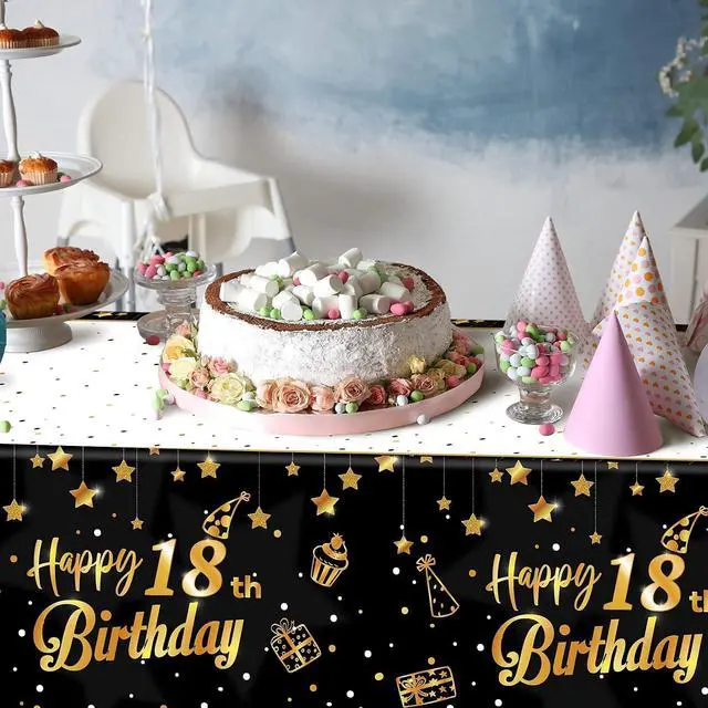 Alt view image 5 of 7 - Ruisita 2 Pack Black Gold Table Cloth Cover Happy 18th Birthday Tablecloth Party Tablecloths Rectangular Table Cloth Cover for Indoor or Outdoor Parties Birthdays