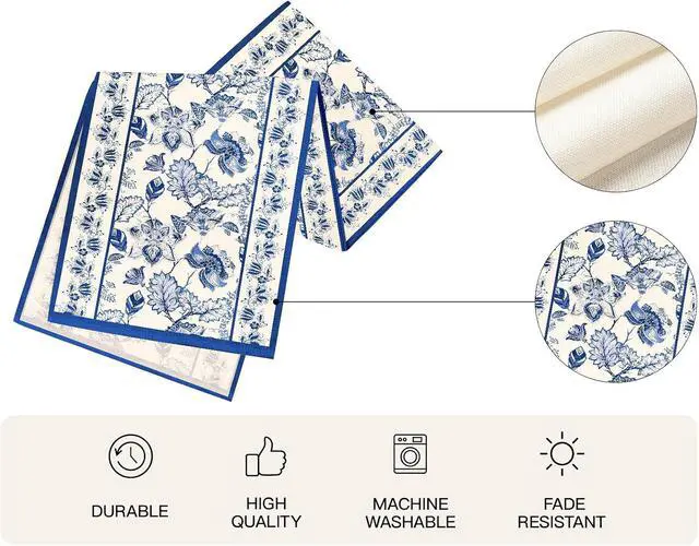 Alt view image 2 of 4 - WRAPAHOLIC Blue Floral Table Runner - 13 x 72 Inch - Seasonal Spring Summer Farmhouse Indoor Kitchen Anniversary Wedding Dining Table Decorations for Home Party