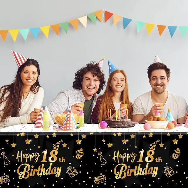 Alt view image 7 of 7 - Ruisita 2 Pack Black Gold Table Cloth Cover Happy 18th Birthday Tablecloth Party Tablecloths Rectangular Table Cloth Cover for Indoor or Outdoor Parties Birthdays