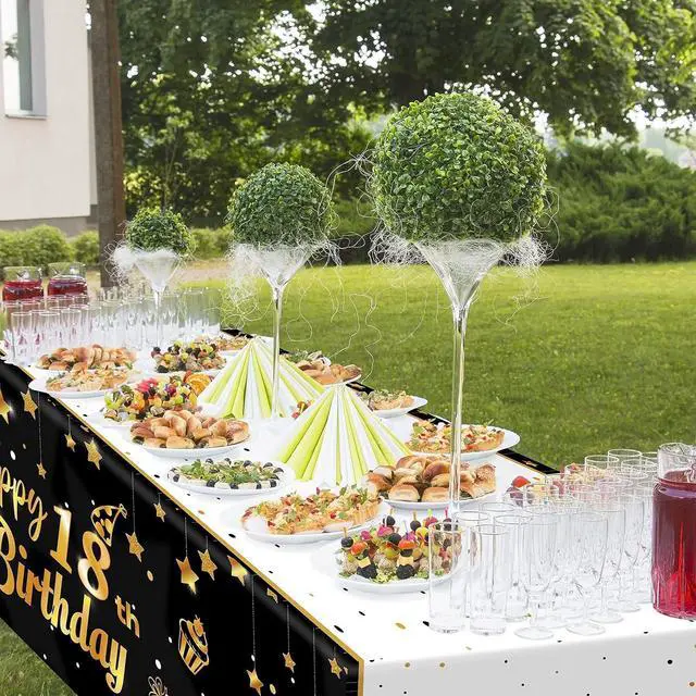 Alt view image 6 of 7 - Ruisita 2 Pack Black Gold Table Cloth Cover Happy 18th Birthday Tablecloth Party Tablecloths Rectangular Table Cloth Cover for Indoor or Outdoor Parties Birthdays