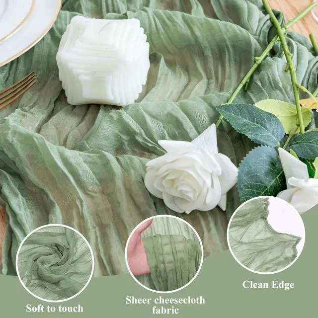 Alt view image 3 of 7 - Wokceer Cheesecloth Table Runner Sage Green 10FT Boho Gauze Table Runners | 120 Inch Cheese Cloth Table Runner Rustic Sheer Runners for Wedding Birthday Baby Bridal Shower Christmas Table Decor
