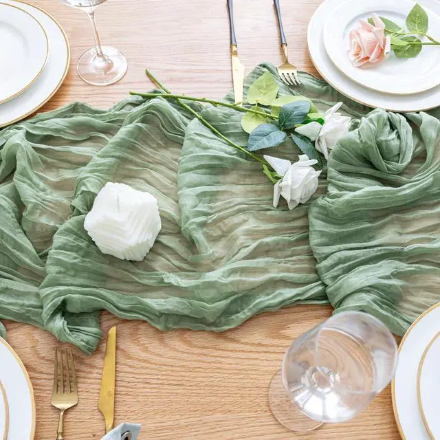 Alt view image 5 of 7 - Wokceer Cheesecloth Table Runner Sage Green 10FT Boho Gauze Table Runners | 120 Inch Cheese Cloth Table Runner Rustic Sheer Runners for Wedding Birthday Baby Bridal Shower Christmas Table Decor