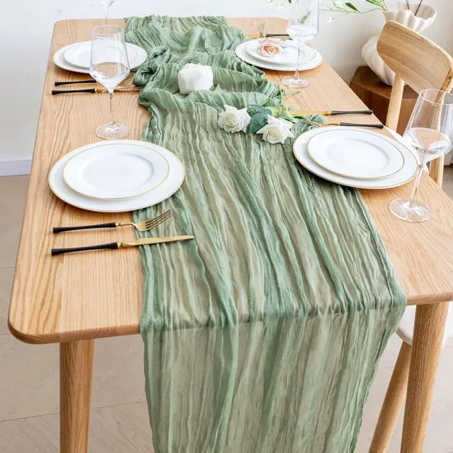 Alt view image 6 of 7 - Wokceer Cheesecloth Table Runner Sage Green 10FT Boho Gauze Table Runners | 120 Inch Cheese Cloth Table Runner Rustic Sheer Runners for Wedding Birthday Baby Bridal Shower Christmas Table Decor