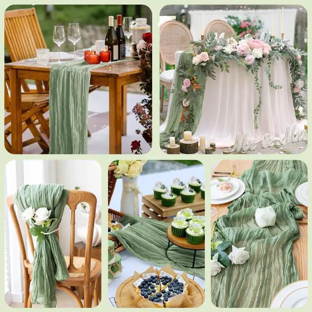 Alt view image 7 of 7 - Wokceer Cheesecloth Table Runner Sage Green 10FT Boho Gauze Table Runners | 120 Inch Cheese Cloth Table Runner Rustic Sheer Runners for Wedding Birthday Baby Bridal Shower Christmas Table Decor