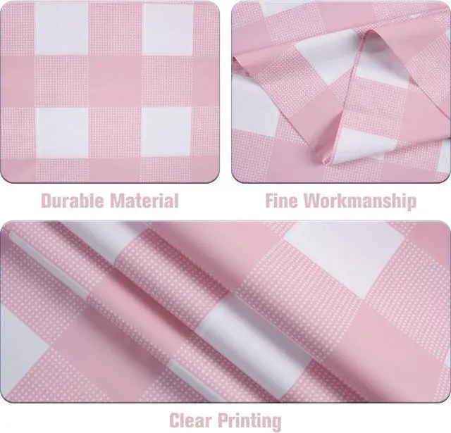 Alt view image 2 of 7 - Kesfey 3 Packs Pink Gingham Tablecloth Pink and White Checkered Tablecloths 54 x 108 Inches Disposable Plastic Gingham Tablecovers Waterproof Rectangle Picnic Table Covers for Birthday Party Supplies