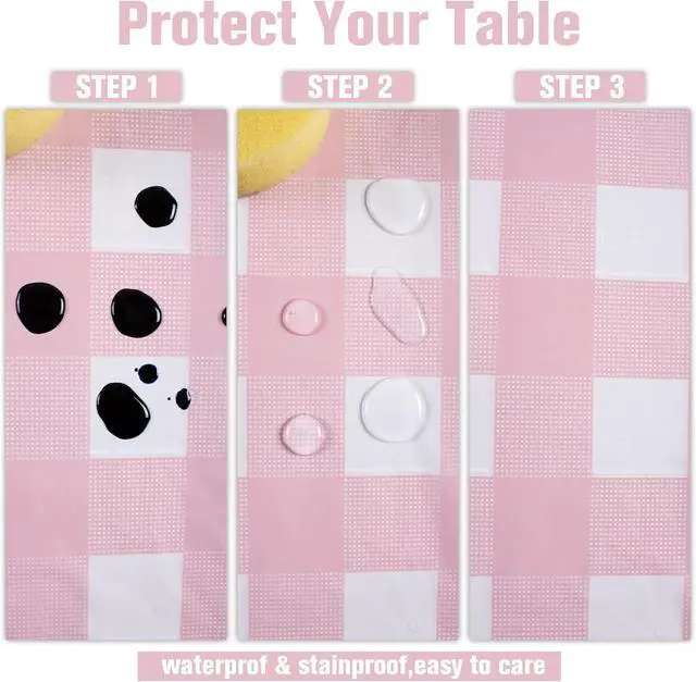 Alt view image 3 of 7 - Kesfey 3 Packs Pink Gingham Tablecloth Pink and White Checkered Tablecloths 54 x 108 Inches Disposable Plastic Gingham Tablecovers Waterproof Rectangle Picnic Table Covers for Birthday Party Supplies