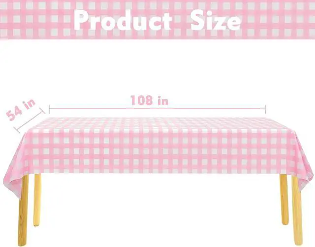 Alt view image 4 of 7 - Kesfey 3 Packs Pink Gingham Tablecloth Pink and White Checkered Tablecloths 54 x 108 Inches Disposable Plastic Gingham Tablecovers Waterproof Rectangle Picnic Table Covers for Birthday Party Supplies