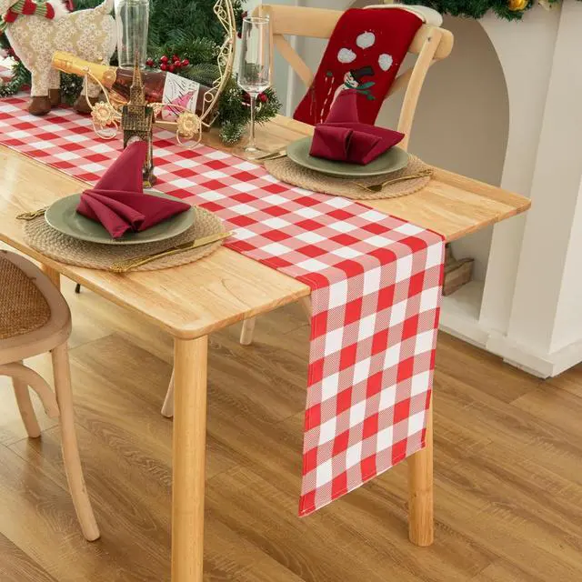 Main image of Waterproof Checkered Tablecloth Runner Fabric - Rectangle 12x108 Inch Classic Gingham Buffalo Plaid Table Cloth for Indoor/Outdoor Use - Table Cover for Kitchen, BBQs, and Parties