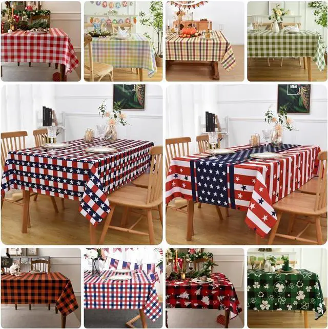Alt view image 6 of 7 - Waterproof Checkered Tablecloth Runner Fabric - Rectangle 12x108 Inch Classic Gingham Buffalo Plaid Table Cloth for Indoor/Outdoor Use - Table Cover for Kitchen, BBQs, and Parties