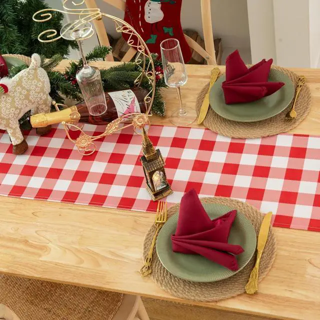 Alt view image 7 of 7 - Waterproof Checkered Tablecloth Runner Fabric - Rectangle 12x108 Inch Classic Gingham Buffalo Plaid Table Cloth for Indoor/Outdoor Use - Table Cover for Kitchen, BBQs, and Parties