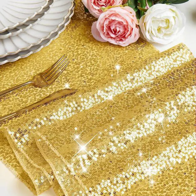Alt view image 3 of 7 - RUDONG M Gold Sequin Table Runner, 12 x 108 Inch, 1 Pack | Rectangle Glitter, Dining Table Centerpiece, for Weddings & Banquet, Holiday & Birthday Party