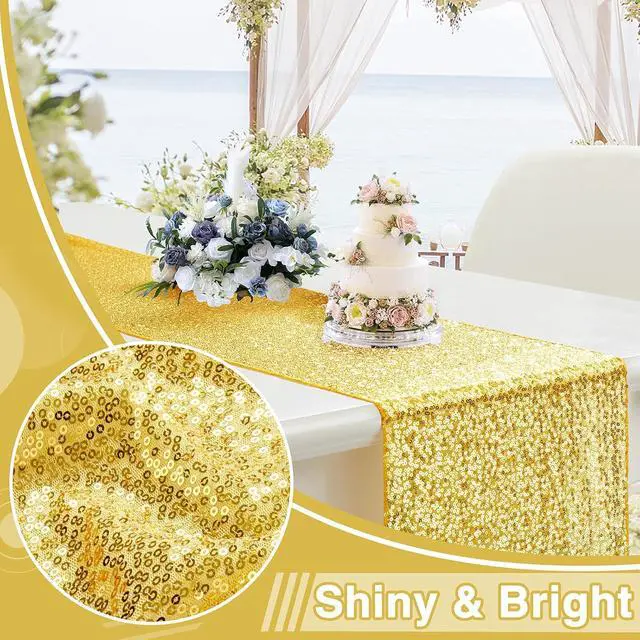 Alt view image 4 of 7 - RUDONG M Gold Sequin Table Runner, 12 x 108 Inch, 1 Pack | Rectangle Glitter, Dining Table Centerpiece, for Weddings & Banquet, Holiday & Birthday Party