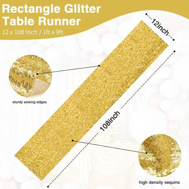 Alt view image 5 of 7 - RUDONG M Gold Sequin Table Runner, 12 x 108 Inch, 1 Pack | Rectangle Glitter, Dining Table Centerpiece, for Weddings & Banquet, Holiday & Birthday Party