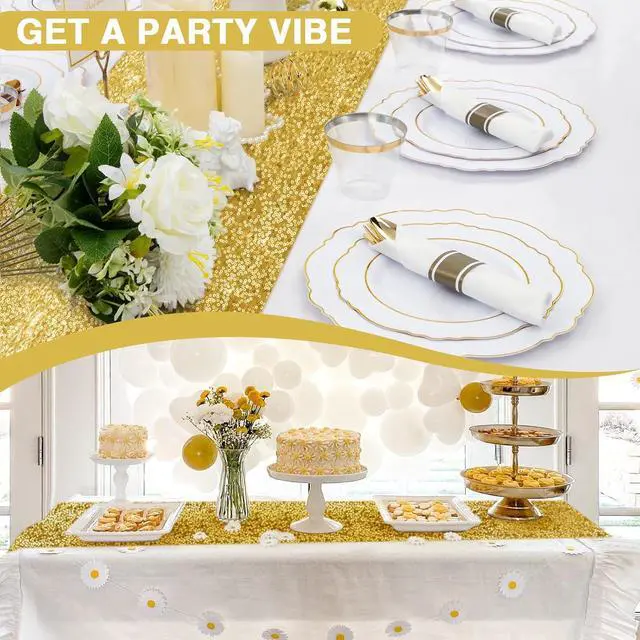 Alt view image 7 of 7 - RUDONG M Gold Sequin Table Runner, 12 x 108 Inch, 1 Pack | Rectangle Glitter, Dining Table Centerpiece, for Weddings & Banquet, Holiday & Birthday Party