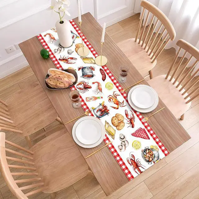 Alt view image 3 of 6 - Crawfish Boil Table Runner Buffalo Check Lobster Crab Seafood Boil Themed Birthday Party Decoration Dining Room Home Kitchen Decor (13" x 72")