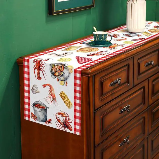 Alt view image 4 of 6 - Crawfish Boil Table Runner Buffalo Check Lobster Crab Seafood Boil Themed Birthday Party Decoration Dining Room Home Kitchen Decor (13" x 72")