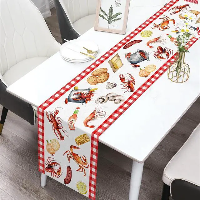 Alt view image 5 of 6 - Crawfish Boil Table Runner Buffalo Check Lobster Crab Seafood Boil Themed Birthday Party Decoration Dining Room Home Kitchen Decor (13" x 72")