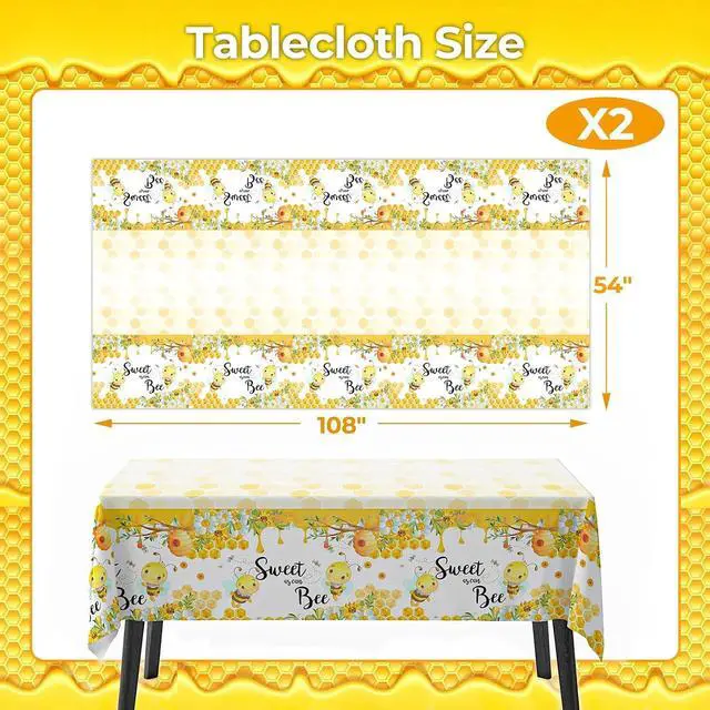 Alt view image 2 of 6 - Bee Theme Party Tablecloth 2 Pack, 54 x 108 Inch Waterproof Tablecloth for Party Decor, Disposable Plastic Rectangular Table Cover for Parties and Celebrations, Table Cloth for Holiday Dinner