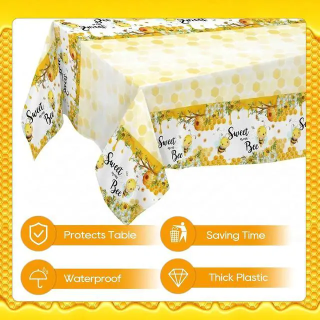 Alt view image 3 of 6 - Bee Theme Party Tablecloth 2 Pack, 54 x 108 Inch Waterproof Tablecloth for Party Decor, Disposable Plastic Rectangular Table Cover for Parties and Celebrations, Table Cloth for Holiday Dinner