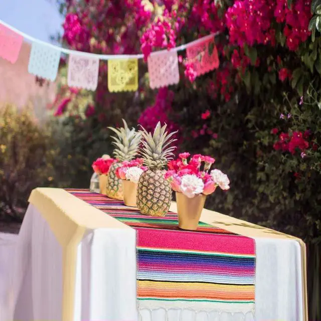 Alt view image 2 of 7 - Mexican Table Runner Cotton Serape Table Runners for Mexican Theme Party Decoration Fiesta Cinco de Mayo Baby Shower Wedding (14x84/Rose Red, 1)