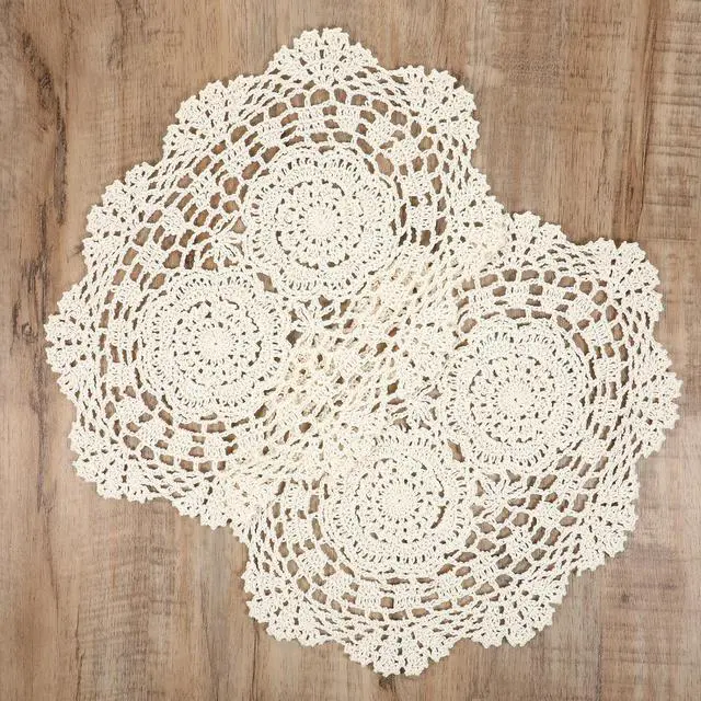 Main image of Giantree 2 PCS Beige Lace Handmade Crochet Doilies, Oval Lace Table Runner Doilies Knitted Coasters Placemats Floral Cotton Table Scarf Furniture Cloth Cover for Bedrooms Dining Room(13 x 9 inch)