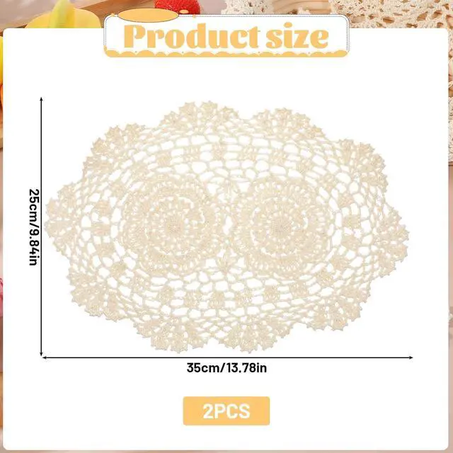 Alt view image 2 of 7 - Giantree 2 PCS Beige Lace Handmade Crochet Doilies, Oval Lace Table Runner Doilies Knitted Coasters Placemats Floral Cotton Table Scarf Furniture Cloth Cover for Bedrooms Dining Room(13 x 9 inch)
