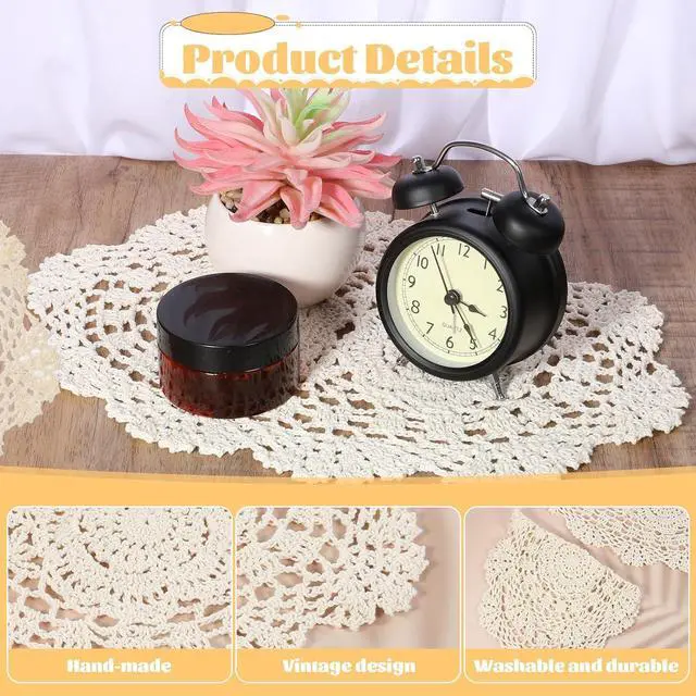 Alt view image 3 of 7 - Giantree 2 PCS Beige Lace Handmade Crochet Doilies, Oval Lace Table Runner Doilies Knitted Coasters Placemats Floral Cotton Table Scarf Furniture Cloth Cover for Bedrooms Dining Room(13 x 9 inch)