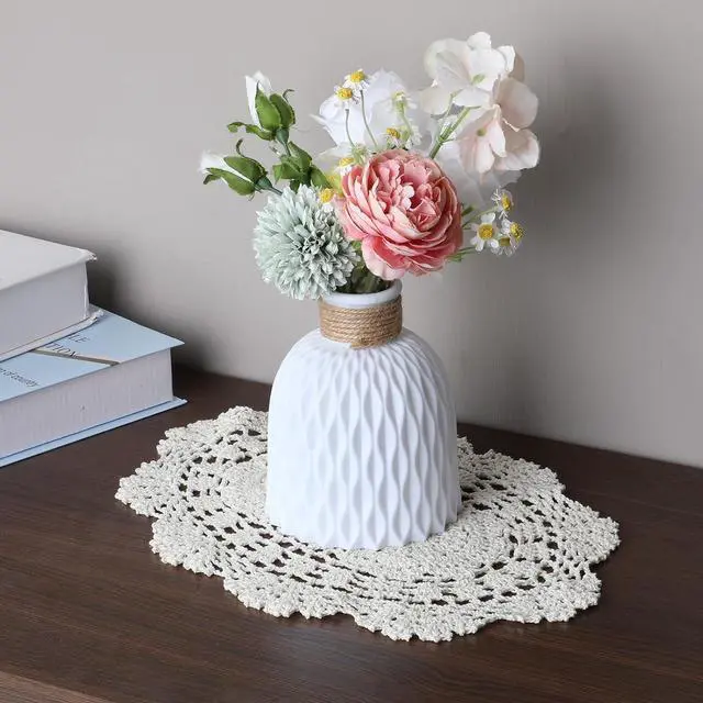 Alt view image 4 of 7 - Giantree 2 PCS Beige Lace Handmade Crochet Doilies, Oval Lace Table Runner Doilies Knitted Coasters Placemats Floral Cotton Table Scarf Furniture Cloth Cover for Bedrooms Dining Room(13 x 9 inch)
