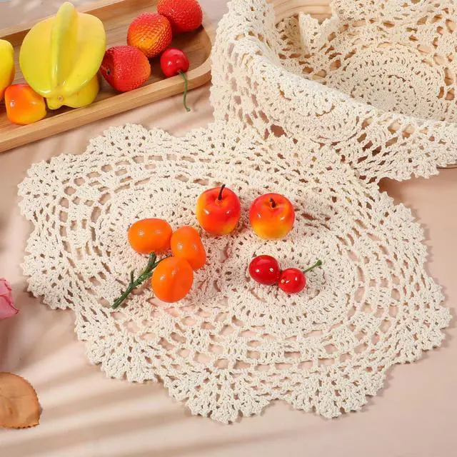 Alt view image 5 of 7 - Giantree 2 PCS Beige Lace Handmade Crochet Doilies, Oval Lace Table Runner Doilies Knitted Coasters Placemats Floral Cotton Table Scarf Furniture Cloth Cover for Bedrooms Dining Room(13 x 9 inch)
