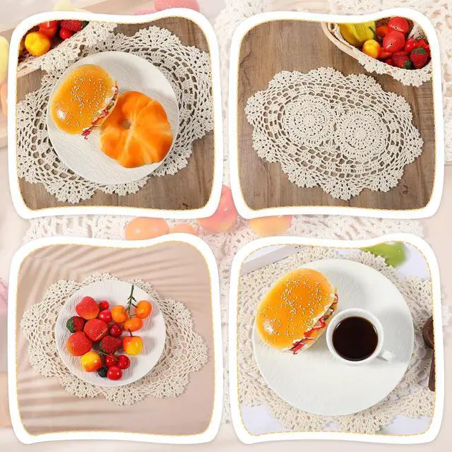 Alt view image 6 of 7 - Giantree 2 PCS Beige Lace Handmade Crochet Doilies, Oval Lace Table Runner Doilies Knitted Coasters Placemats Floral Cotton Table Scarf Furniture Cloth Cover for Bedrooms Dining Room(13 x 9 inch)