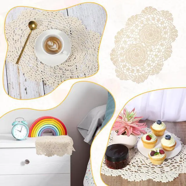 Alt view image 7 of 7 - Giantree 2 PCS Beige Lace Handmade Crochet Doilies, Oval Lace Table Runner Doilies Knitted Coasters Placemats Floral Cotton Table Scarf Furniture Cloth Cover for Bedrooms Dining Room(13 x 9 inch)